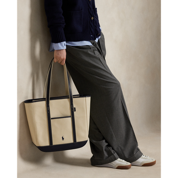Leather-Trim Canvas Medium Shopper Tote for Women | Ralph