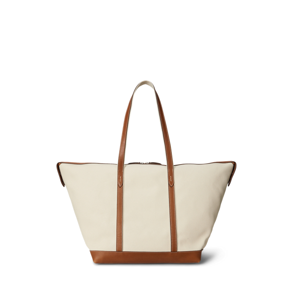 【POLO RALPH LAUREN】Leather-Trim Canvas Large Shopper Tote Leather-Trim Canvas Large Shopper Tote