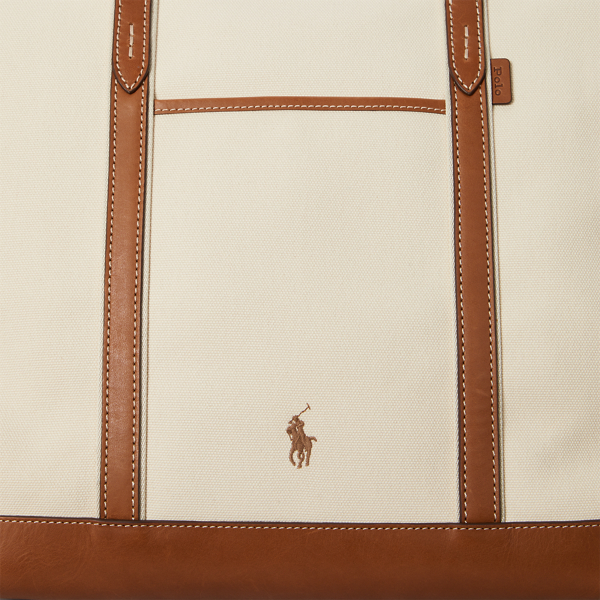 【POLO RALPH LAUREN】Leather-Trim Canvas Large Shopper Tote Leather-Trim Canvas Large Shopper Tote