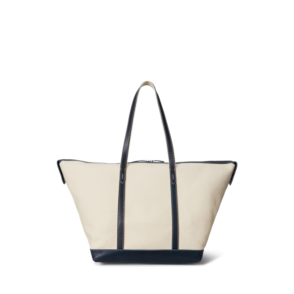 【POLO RALPH LAUREN】Leather-Trim Canvas Large Shopper Tote Leather-Trim Canvas Large Shopper Tote