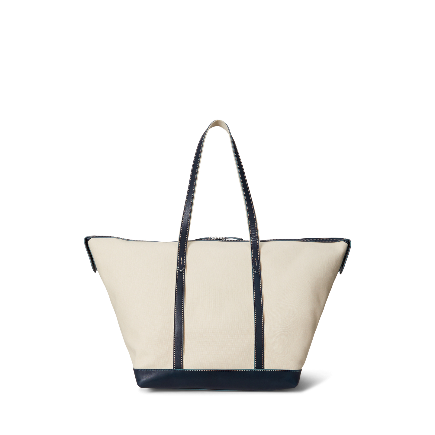 Женская сумка Ralph Lauren Leather-Trim Canvas Large Shopper Tote, цвет: Экрю / Тёмно-синий — фото 2