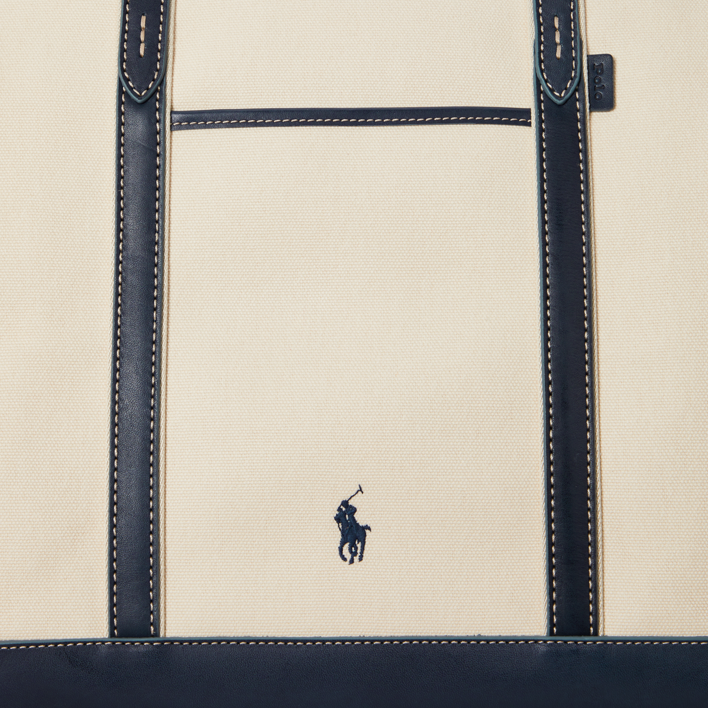 Женская сумка Ralph Lauren Leather-Trim Canvas Large Shopper Tote, цвет: Экрю / Тёмно-синий — фото 4