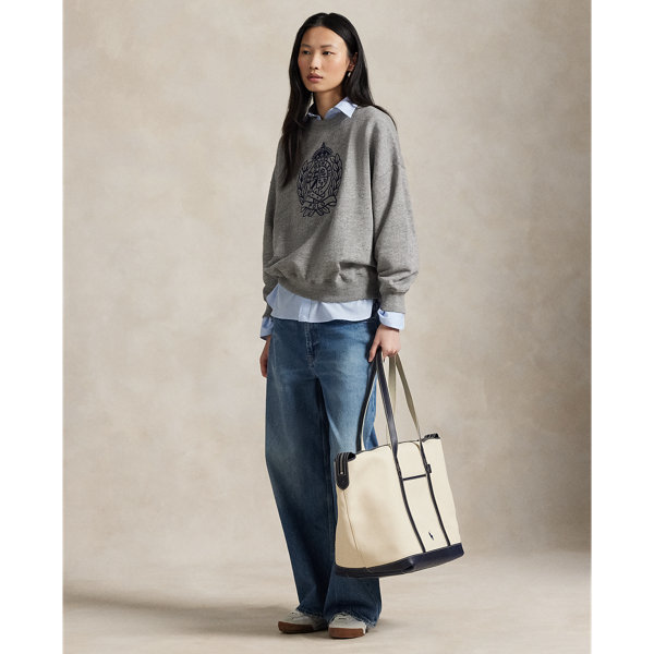 Leather-Trim Canvas Large Shopper Tote for Women | Ralph