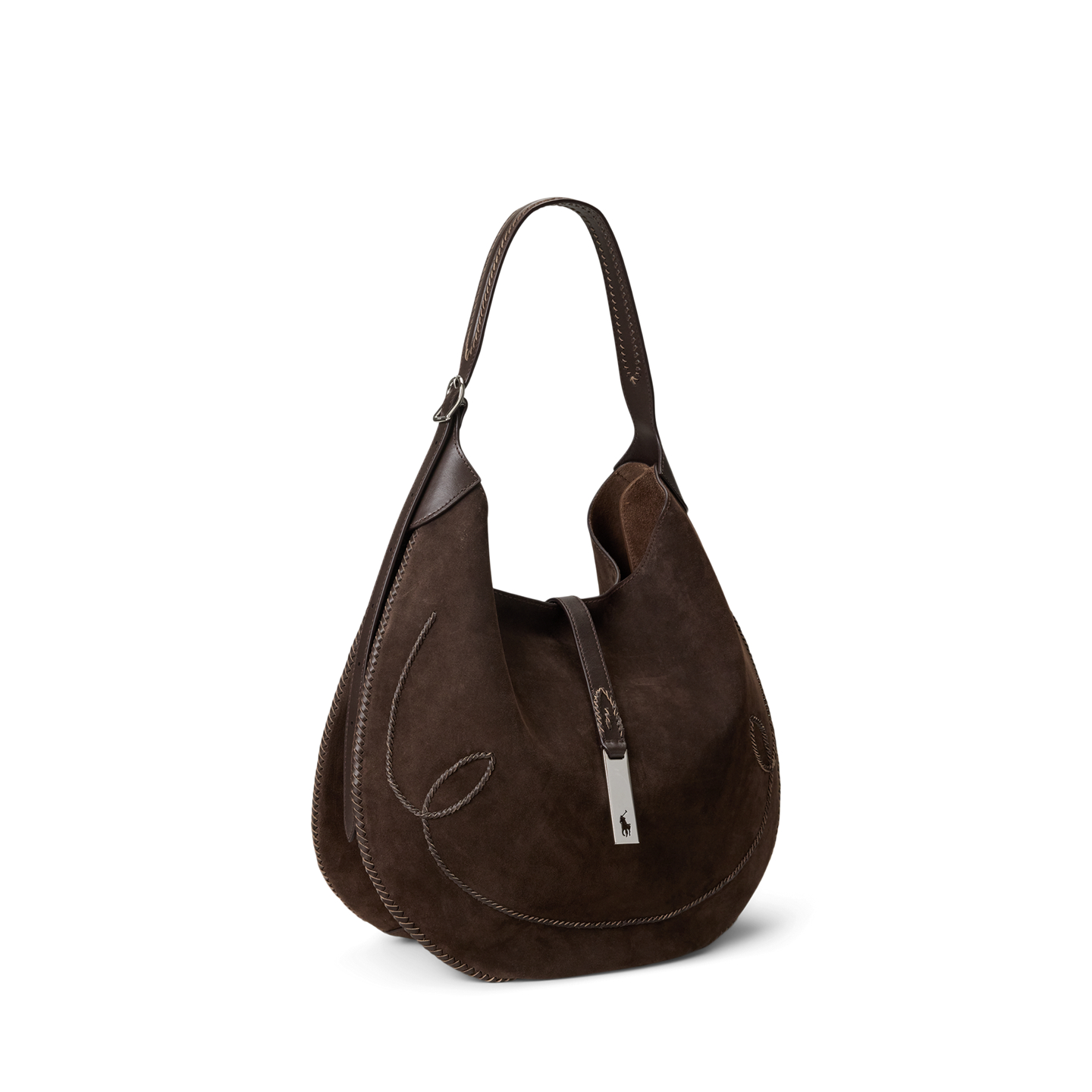 Женская сумка Ralph Lauren Polo ID Suede Western Large Shoulder, цвет: Шоколадный / Табачный — фото 1