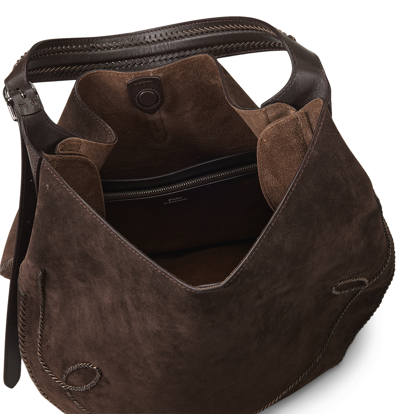 Женская сумка Ralph Lauren Polo ID Suede Western Large Shoulder, цвет: Шоколадный / Табачный — фото 2