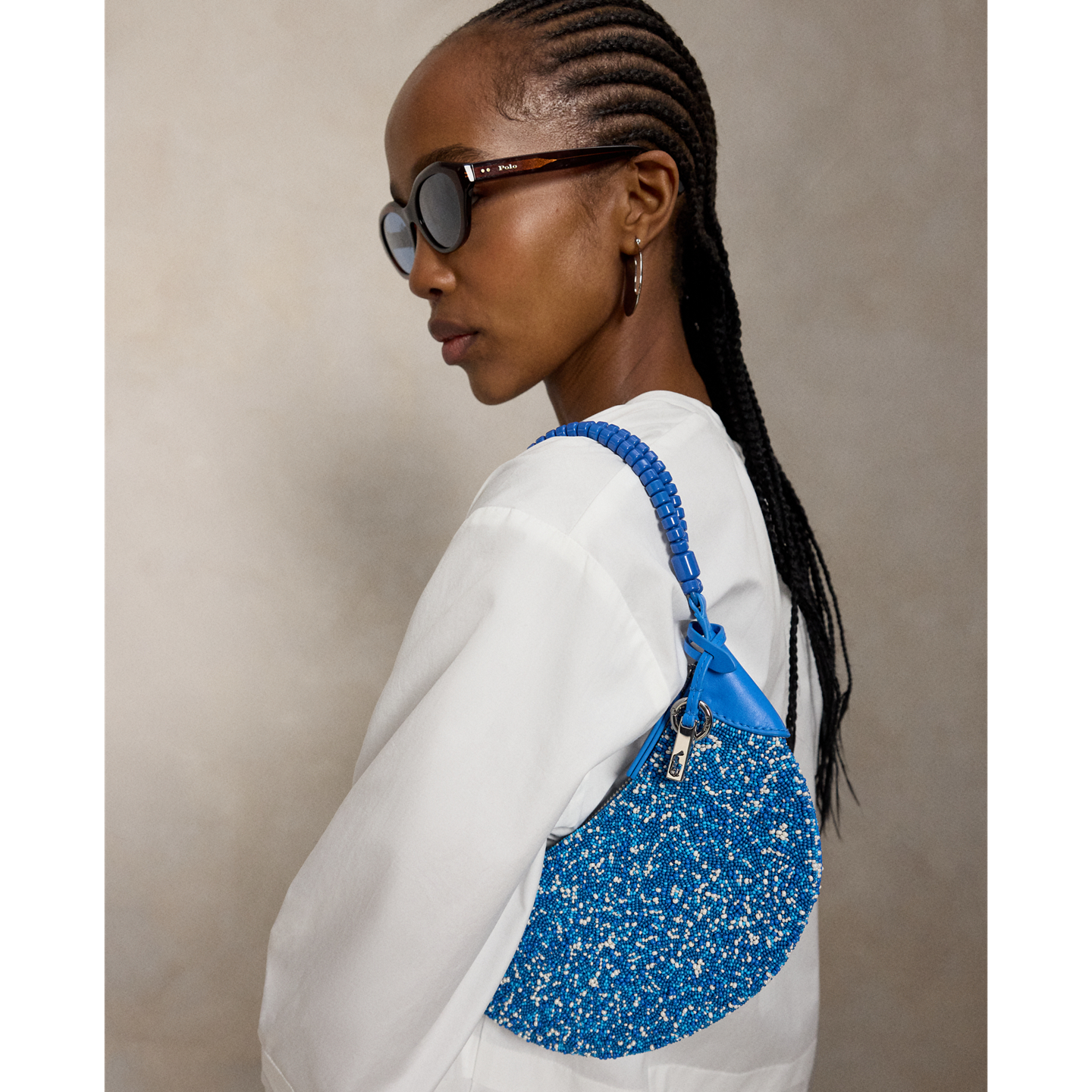 Женская сумка Ralph Lauren Polo ID Beaded Mini Shoulder, цвет: Синий — фото 5