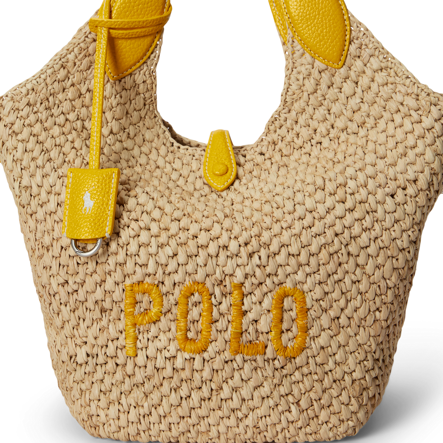 Женские сумки Ralph Lauren Polo Play Raffia-Leather Logo Tote, цвет: Натуральный / Жёлтый — фото 4