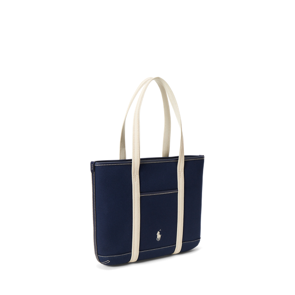 Navy / Ecru Leather-Trim Canvas Small Shopper Tote Polo Ralph Lauren 2