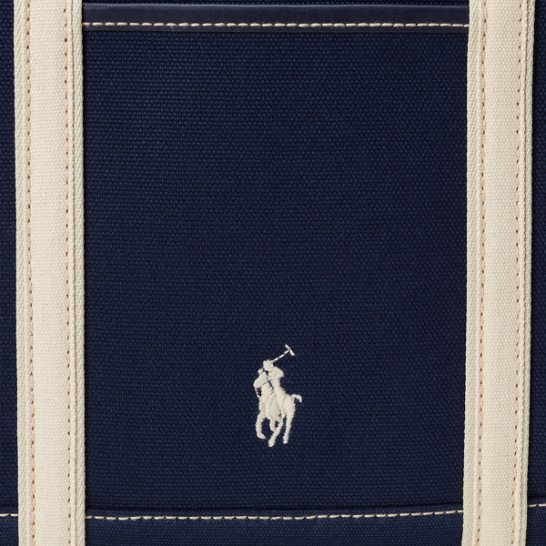 Navy / Ecru Leather-Trim Canvas Small Shopper Tote Polo Ralph Lauren 5