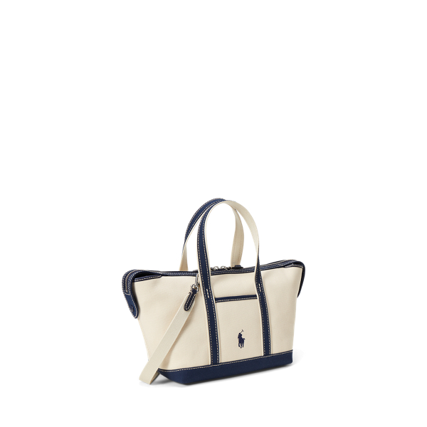 Kleine Shopper-Tragetasche aus Segeltuch Polo Ralph Lauren in Ecru/Navy 2