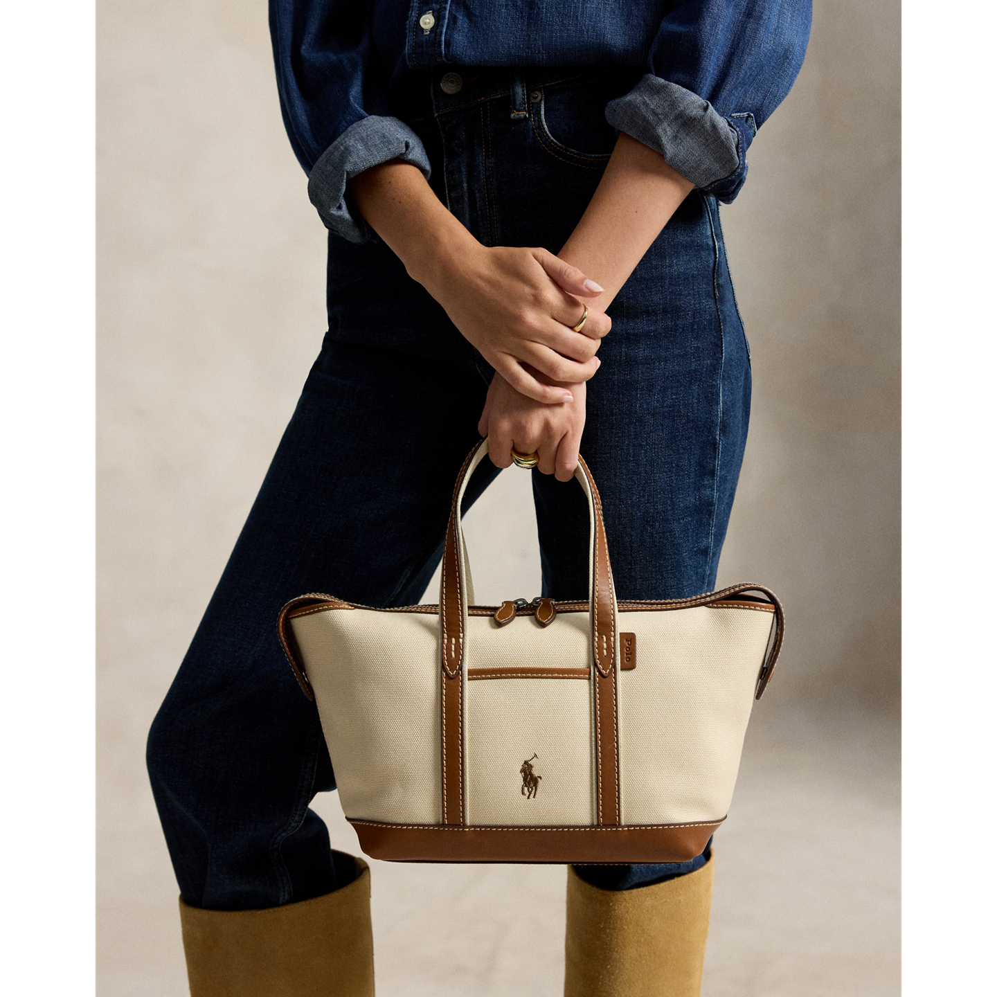 Женская сумка Ralph Lauren Cotton Canvas Mini Shopper Tote, цвет: Экрю — фото 5