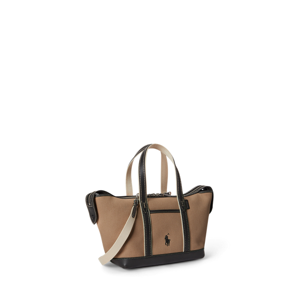 Porcelain/Black Cotton Canvas Mini Shopper Tote Bag Polo Ralph Lauren 3