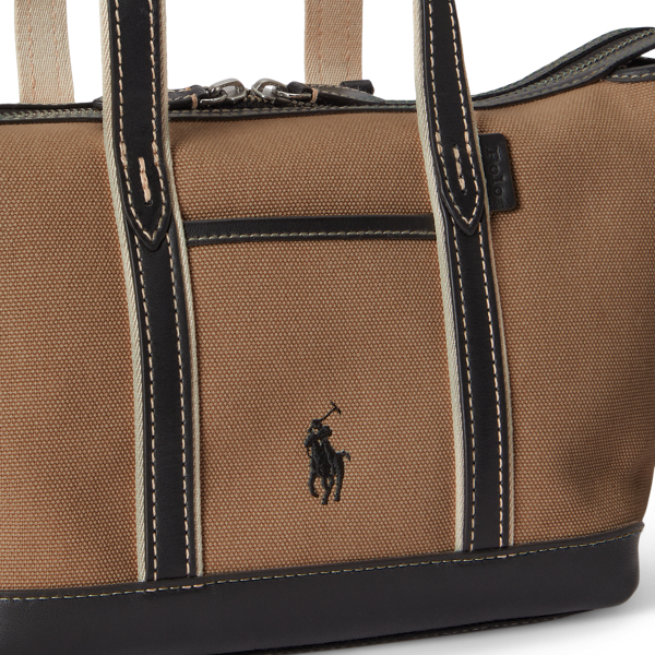 Porcelain/Black Cotton Canvas Mini Shopper Tote Bag Polo Ralph Lauren 6