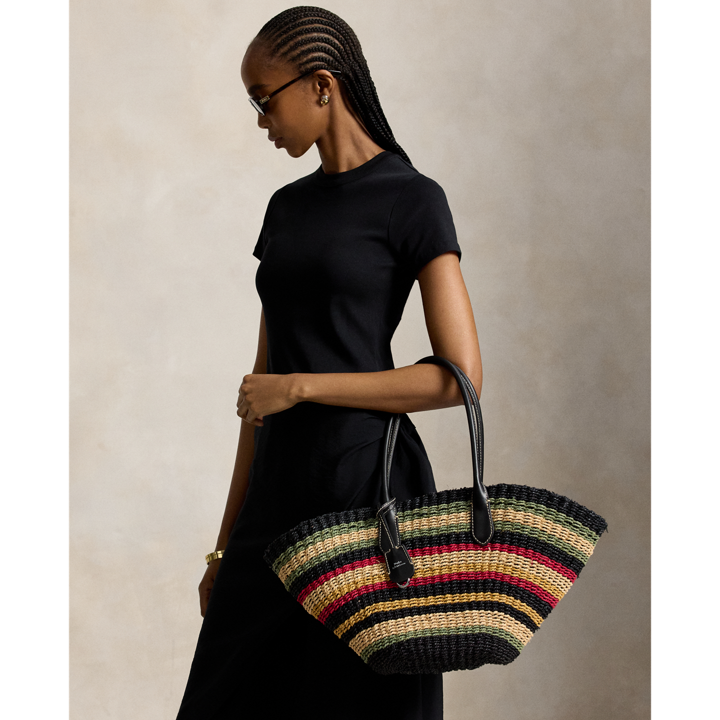 Женская сумка Ralph Lauren Bellport Striped Raffia Basket Tote, цвет: Разноцветный полосатый — фото 4