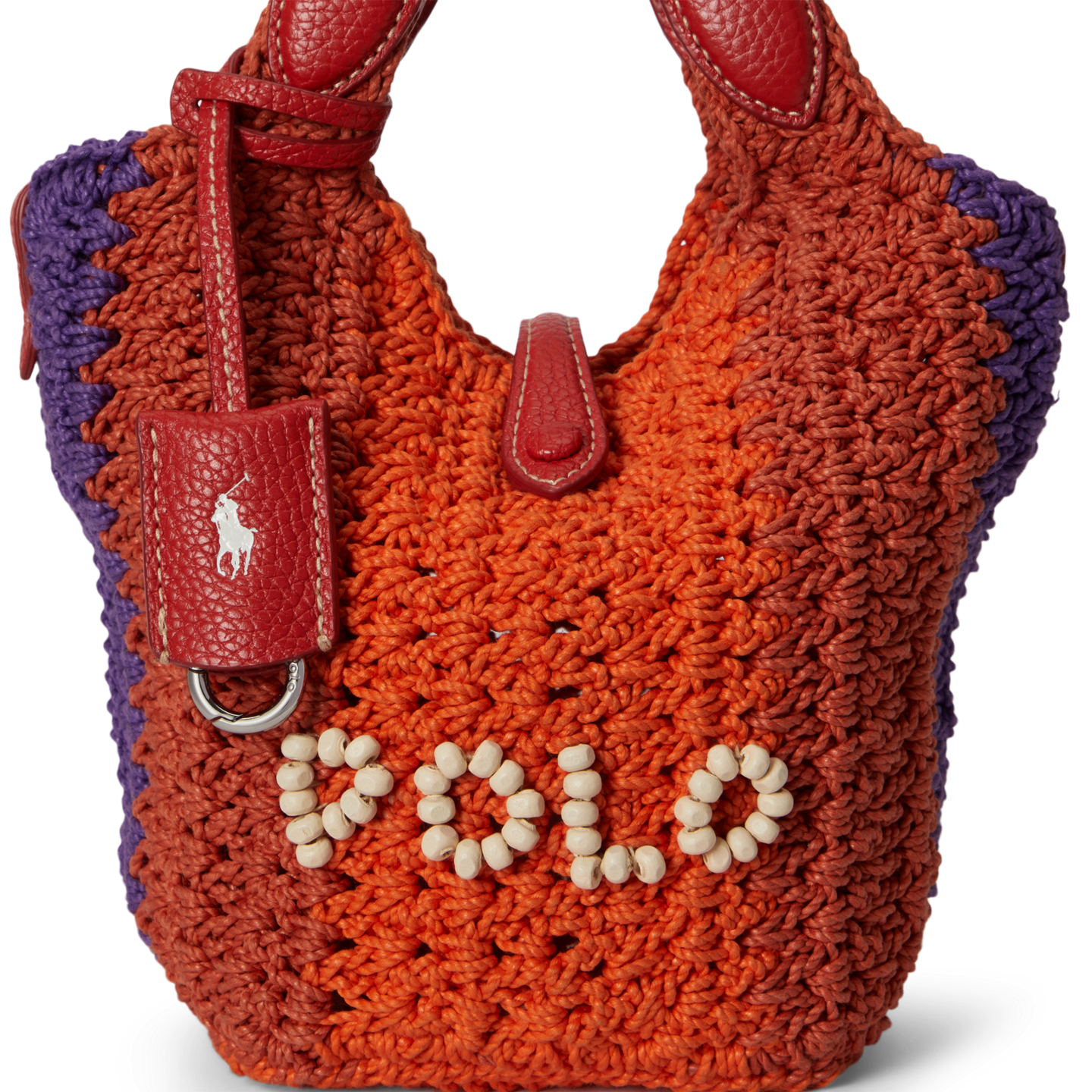 Женские сумки Ralph Lauren Polo Play Crochet Small Tote & Crossbody, цвет: Вишнёвый разноцветный — фото 4