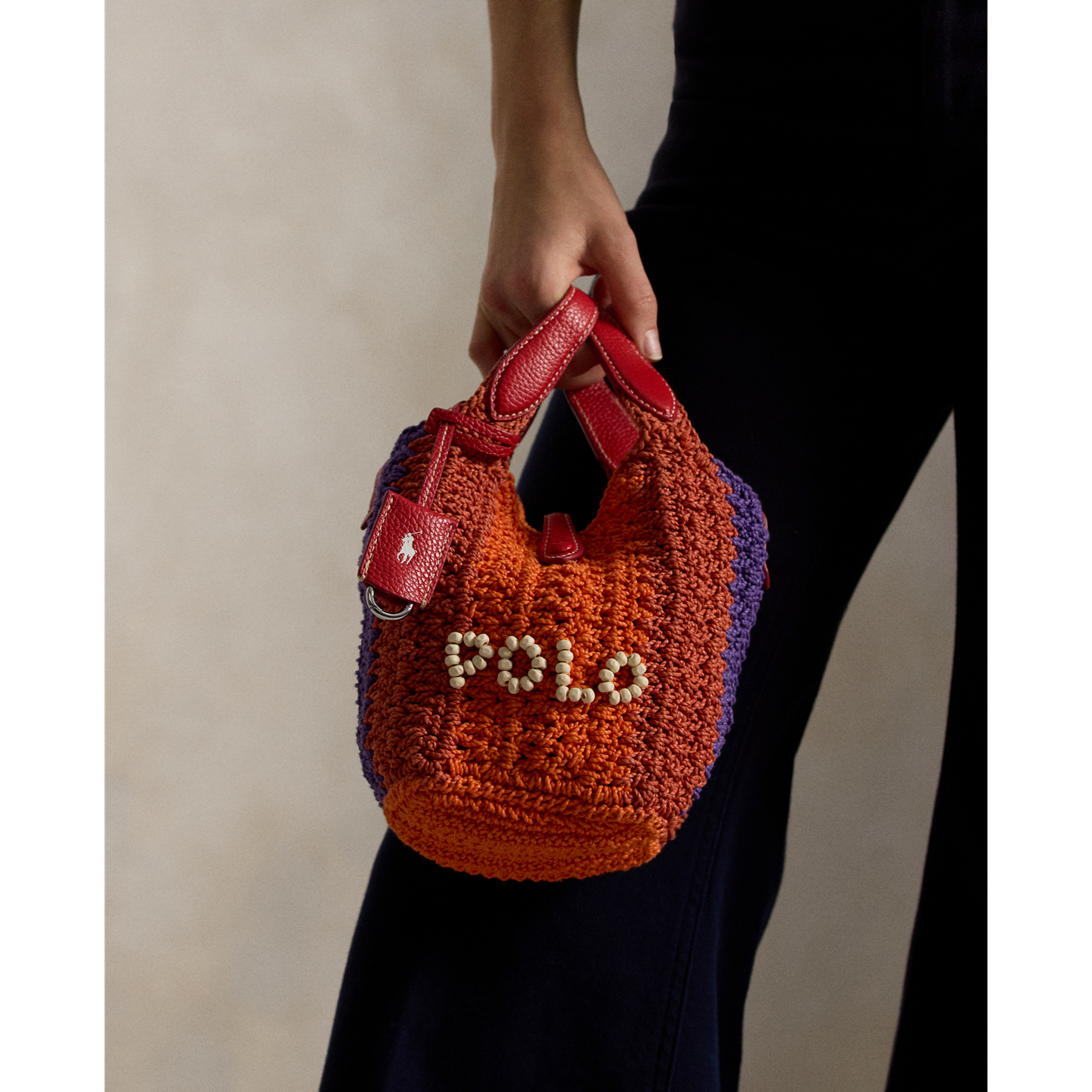 Женские сумки Ralph Lauren Polo Play Crochet Small Tote & Crossbody, цвет: Вишнёвый разноцветный — фото 5