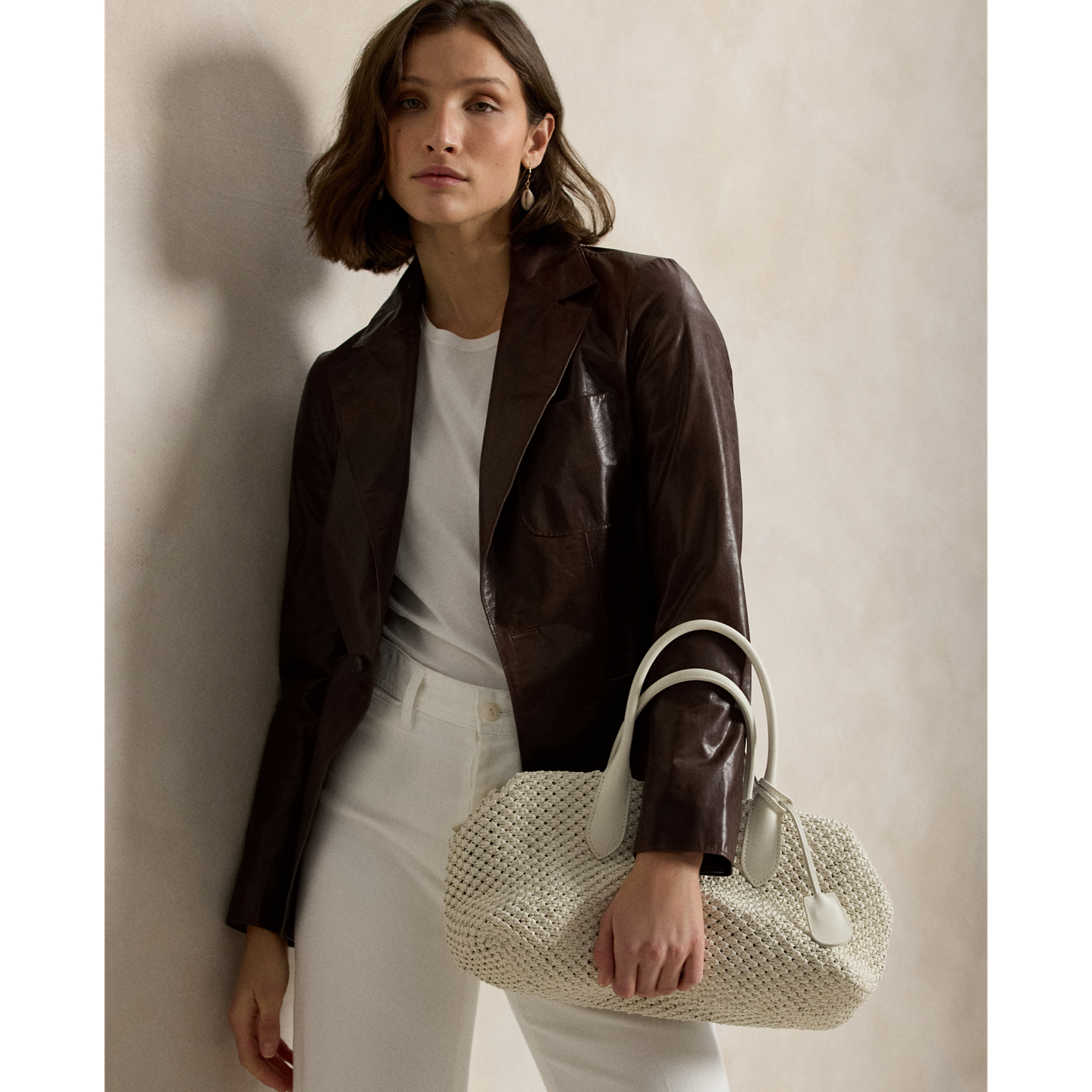 Женская сумка Ralph Lauren Bellport Woven Leather Satchel, цвет: Frosting — фото 4