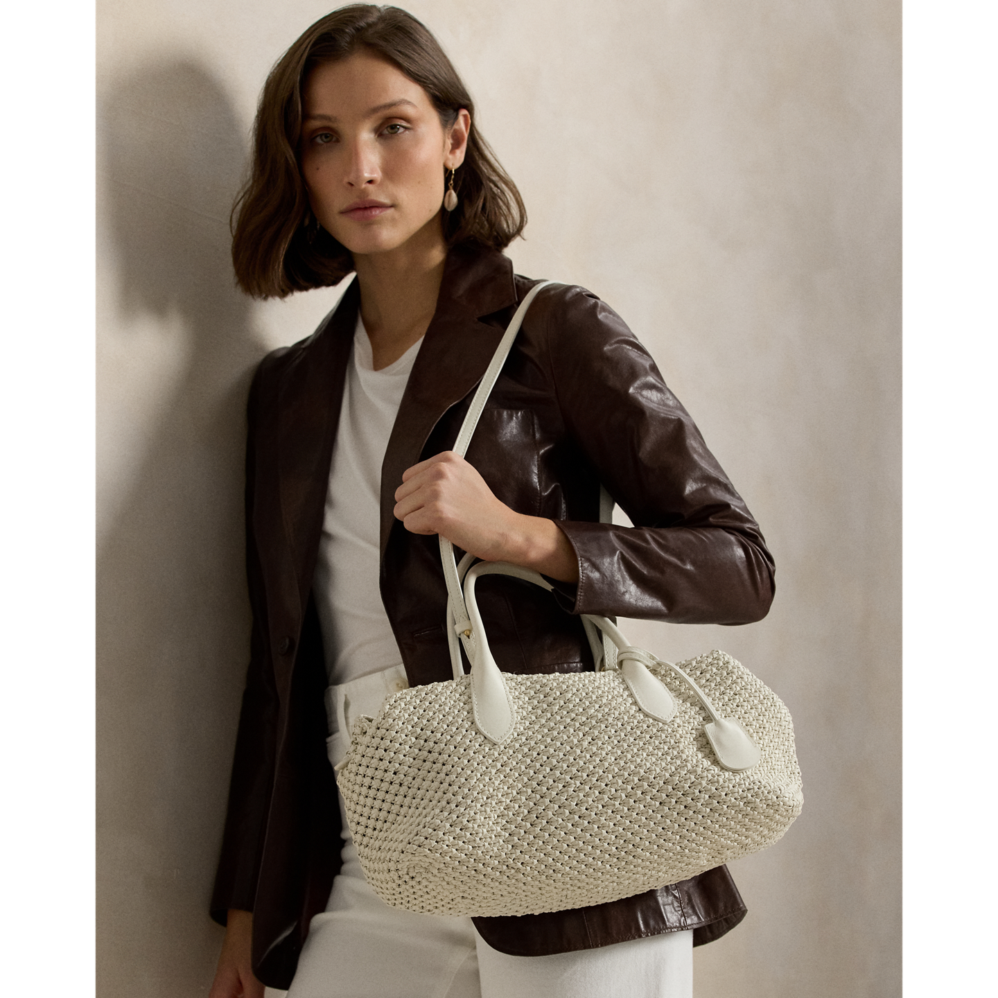 Женская сумка Ralph Lauren Bellport Woven Leather Satchel, цвет: Frosting — фото 5