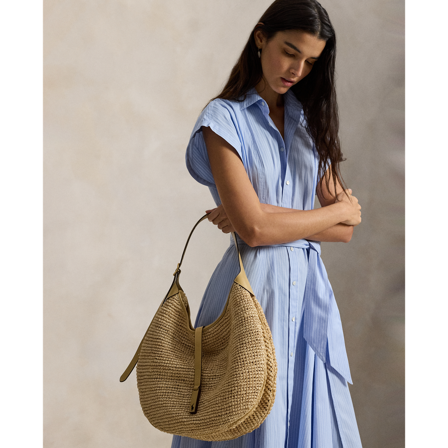 Женская сумка Ralph Lauren Polo ID Raffia Large Shoulder, цвет: Cashmere — фото 5