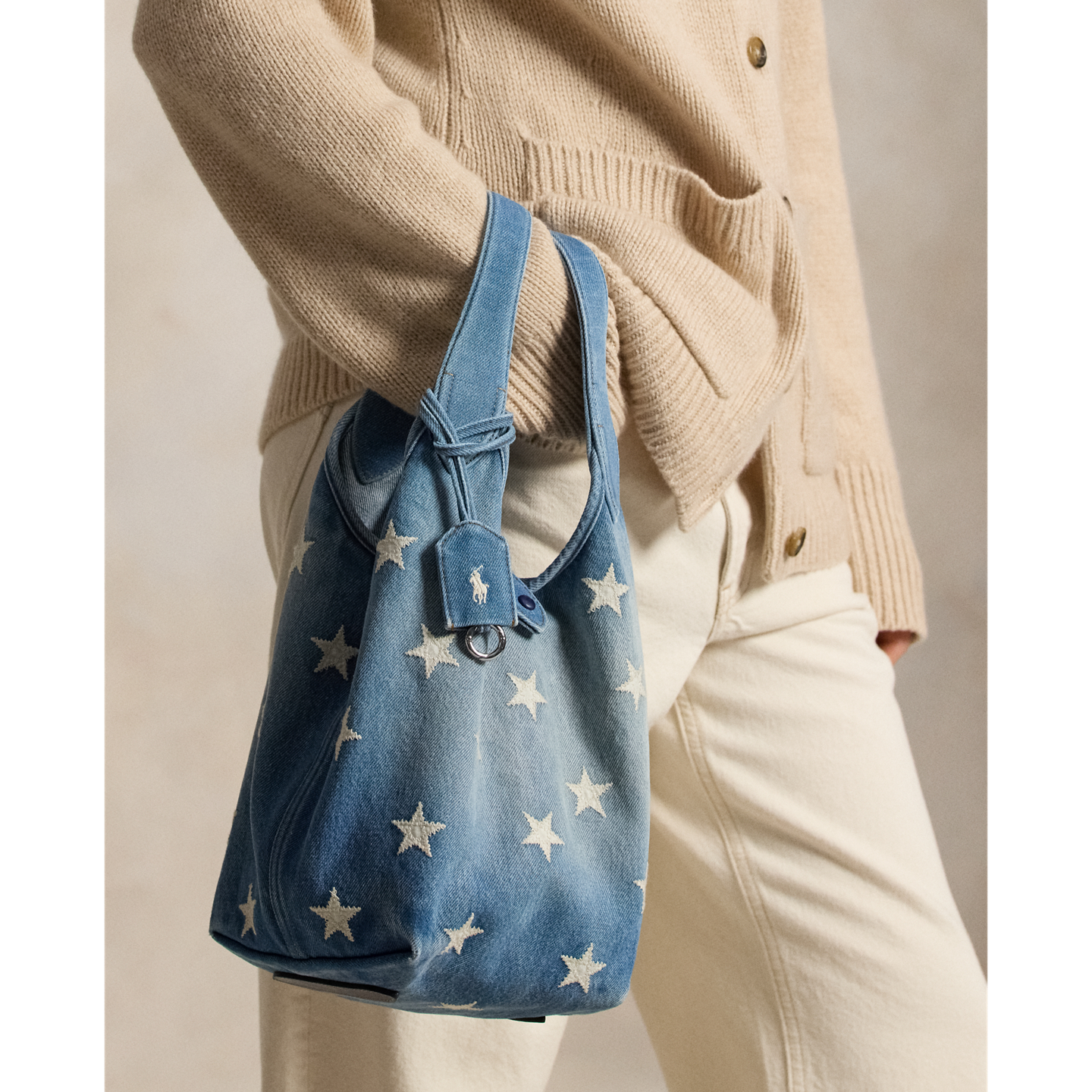 Женские сумки Ralph Lauren Polo Play Star Denim Tote, цвет: Варёный — фото 5