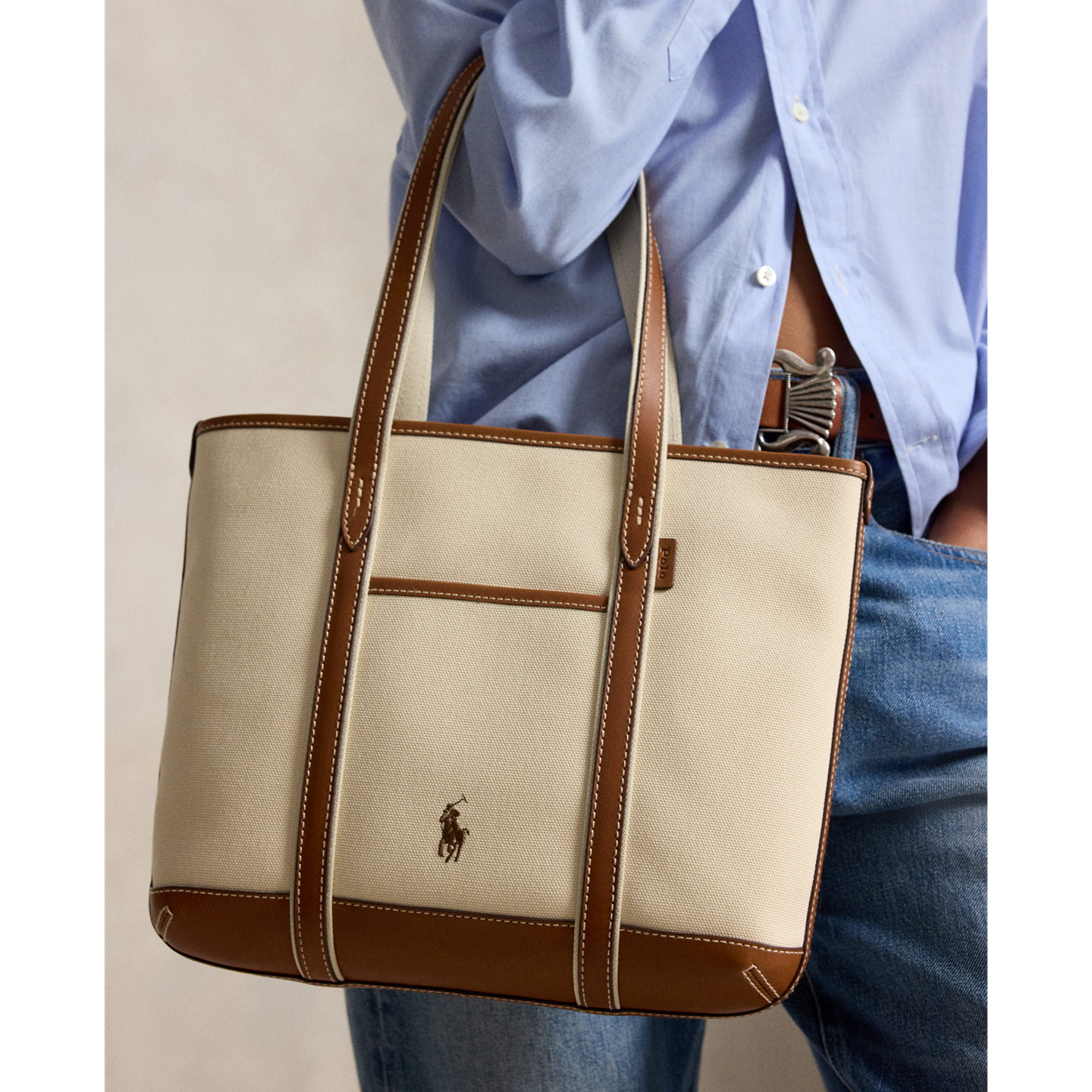 Женская сумка Ralph Lauren Cotton Canvas Small Shopper Tote, цвет: Экрю — фото 5