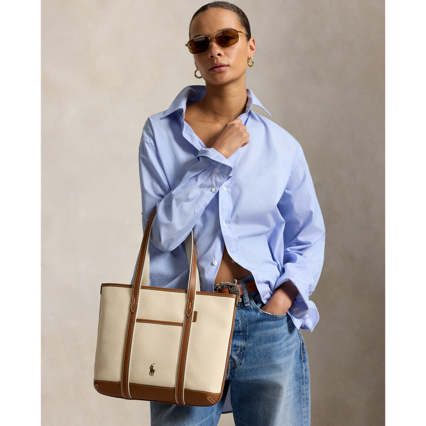Женская сумка Ralph Lauren Cotton Canvas Small Shopper Tote, цвет: Экрю — фото 6