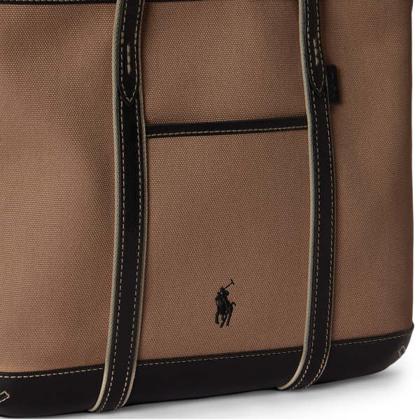 Porcelain/Black Cotton Canvas Small Shopper Tote Bag Polo Ralph Lauren 6