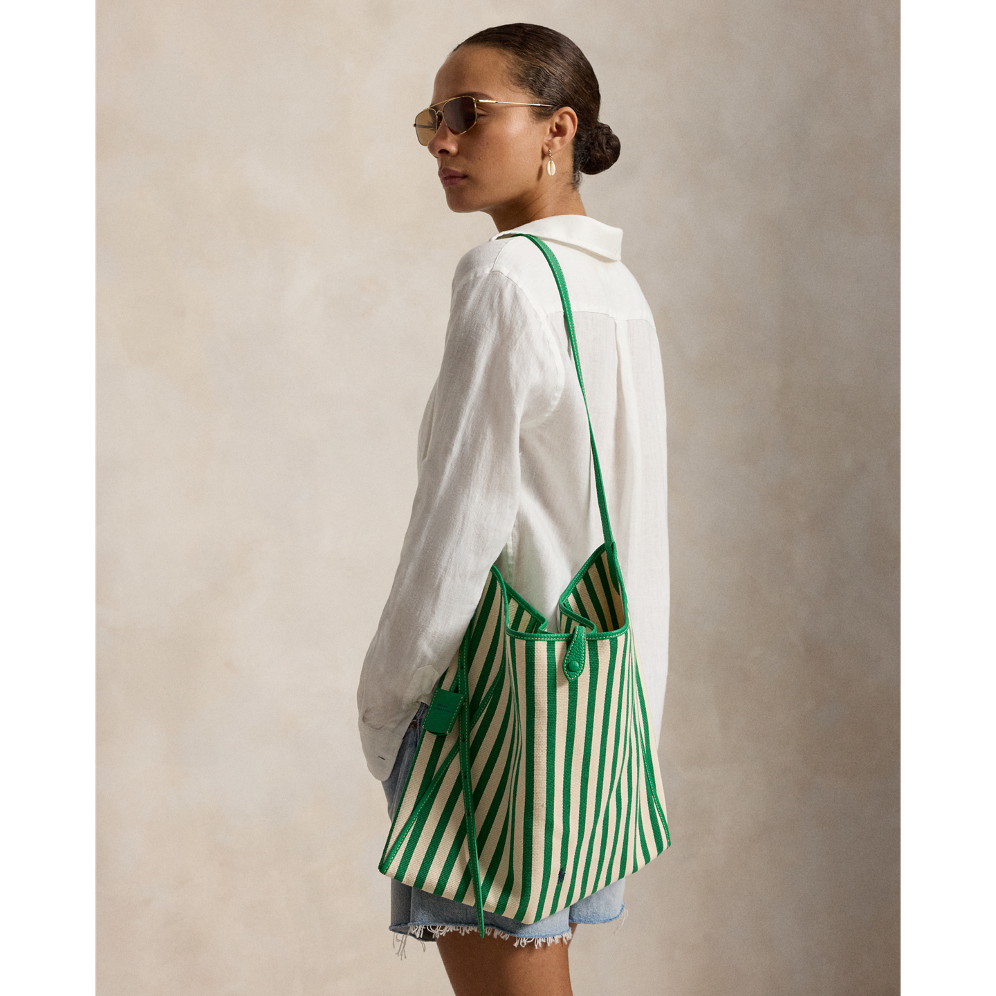 Женская сумка Ralph Lauren Polo Play Striped Canvas Messenger, цвет: Paper/Parrot — фото 4