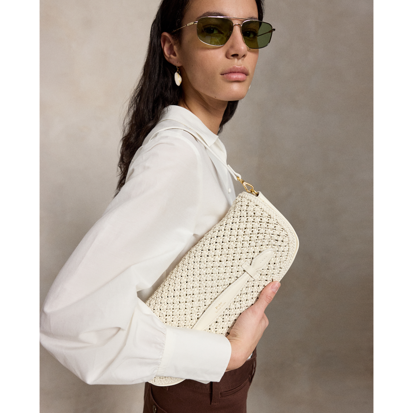 Женский клатч Ralph Lauren Bellport Woven Leather Long-Flap Clutch, цвет: Frosting — фото 5