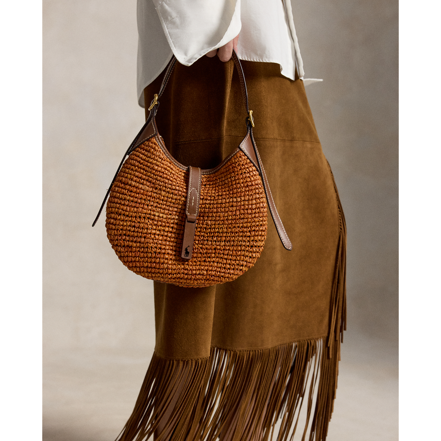 Женская сумка Ralph Lauren Polo ID Raffia Small Shoulder, цвет: Sequoia/Cuoio — фото 4