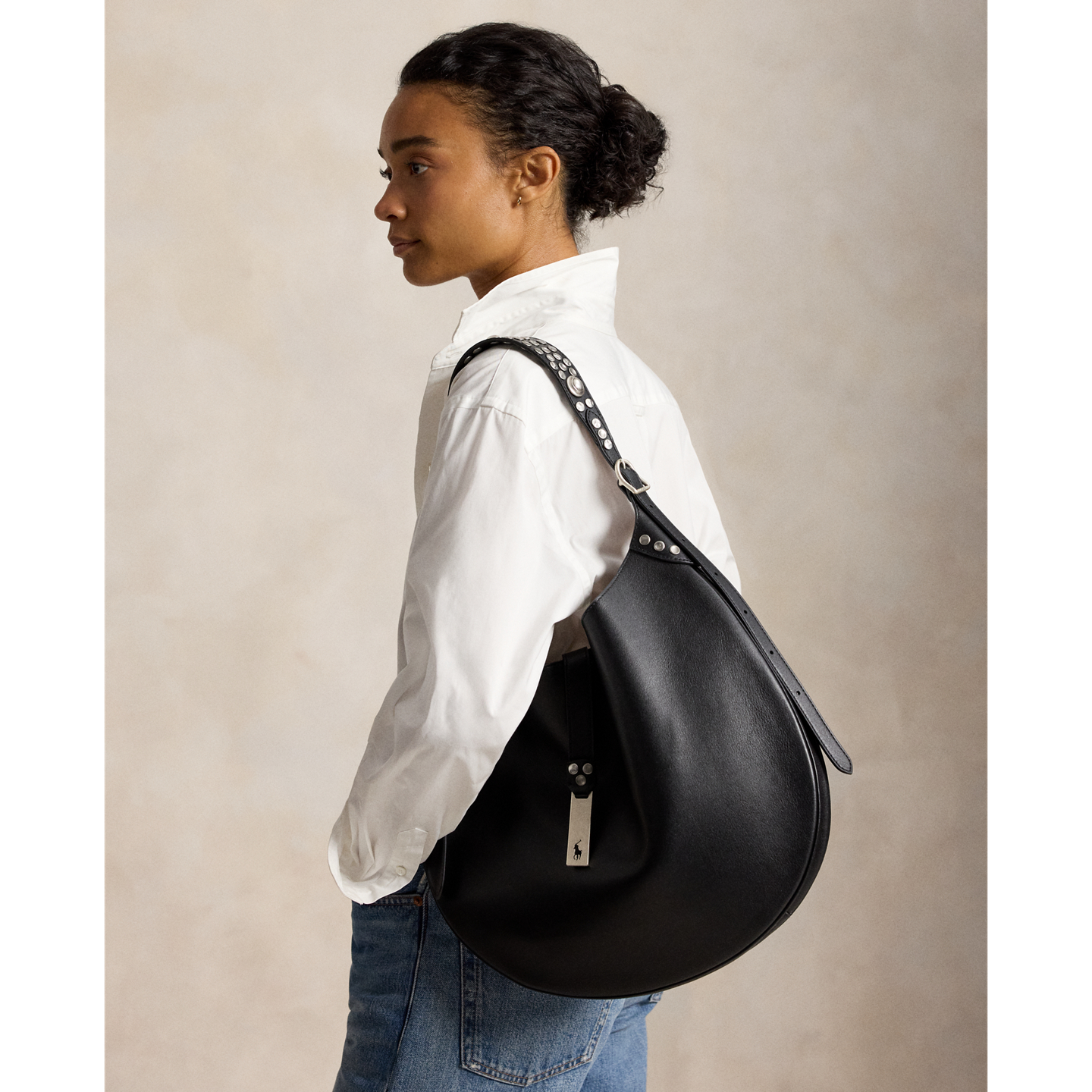 Женская сумка Ralph Lauren Polo ID Stud Leather Large Shoulder, цвет: Чёрный — фото 4