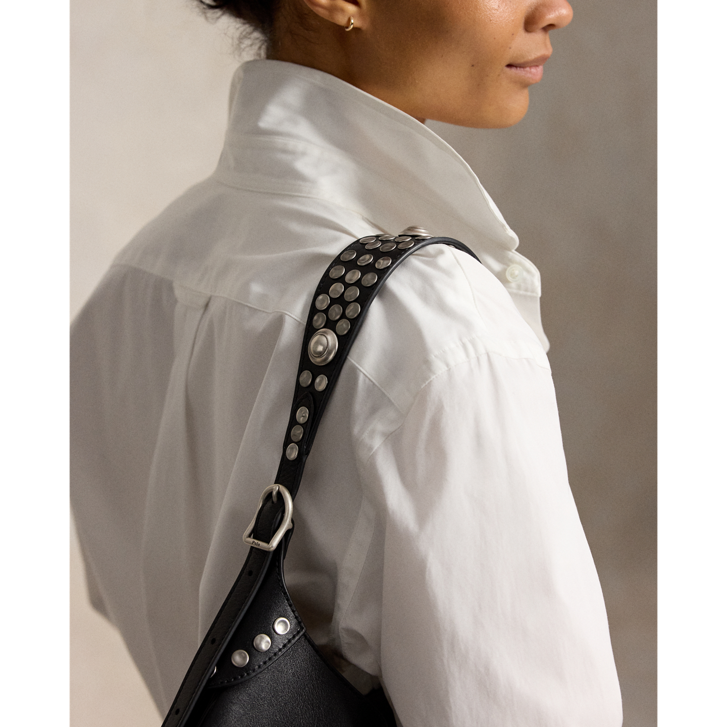 Женская сумка Ralph Lauren Polo ID Stud Leather Large Shoulder, цвет: Чёрный — фото 5
