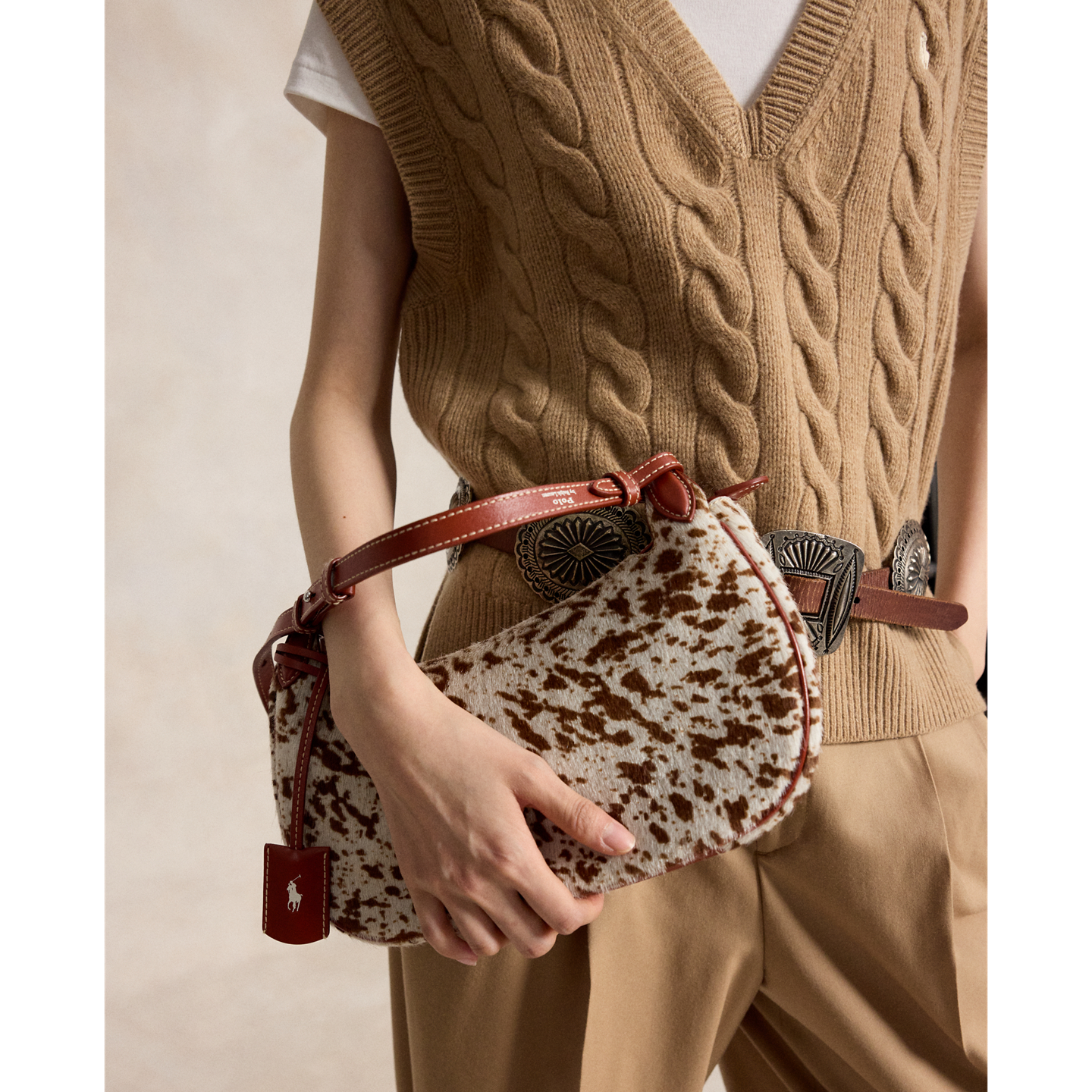 Женская сумка Ralph Lauren Polo Play Haircalf Shoulder, цвет: Коричневый разноцветный — фото 4