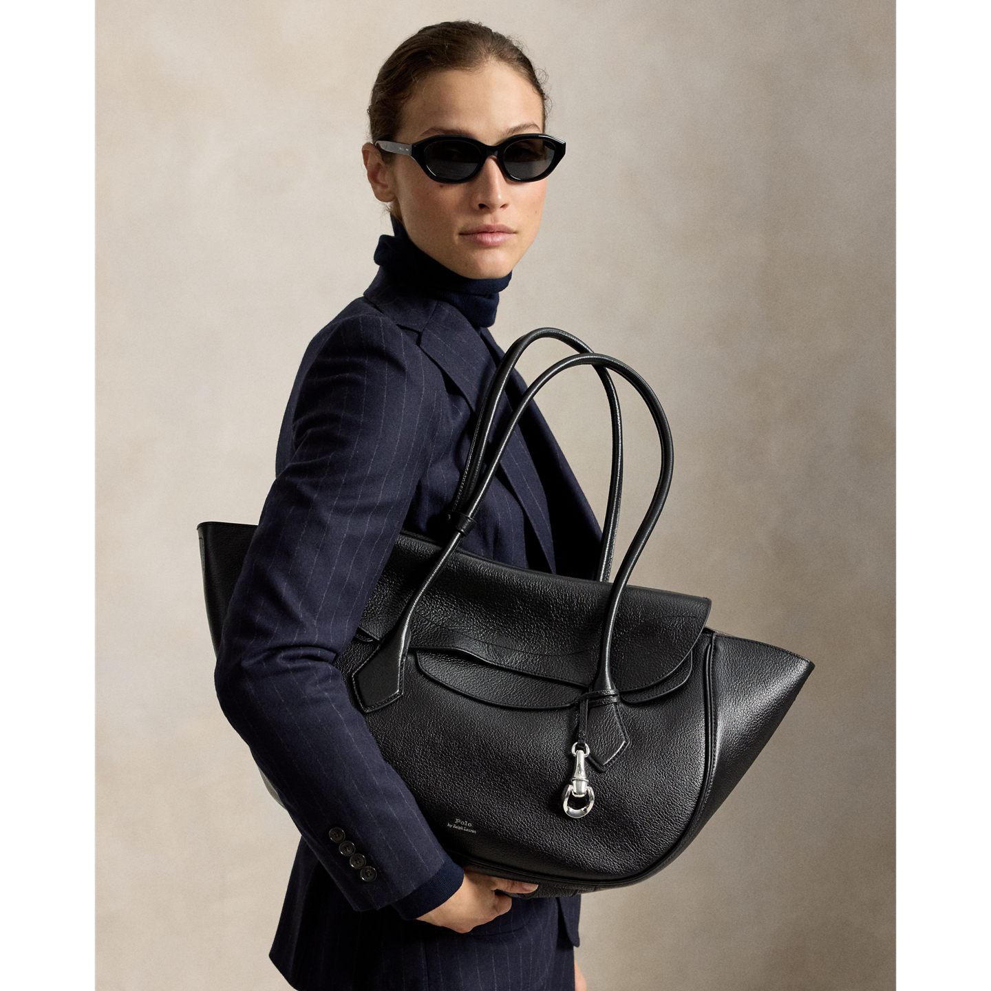 Женская сумка Ralph Lauren Polo Blaze Leather Large Shoulder, цвет: Чёрный — фото 5