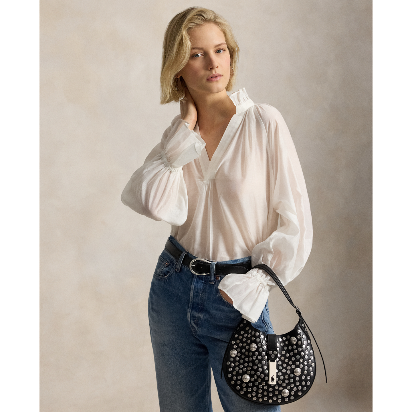 Женская сумка Ralph Lauren Polo ID Stud Leather Small Shoulder, цвет: Чёрный — фото 4
