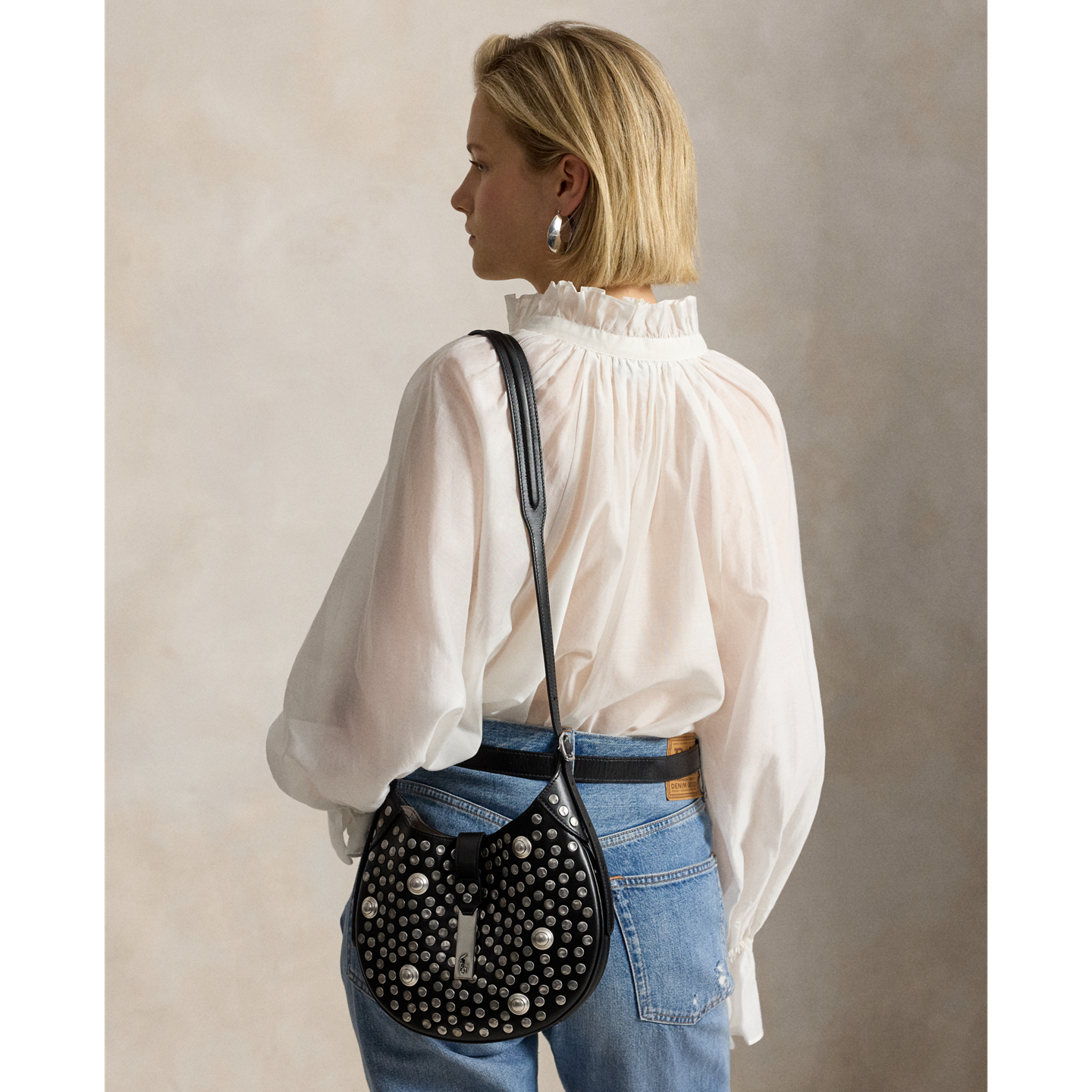 Женская сумка Ralph Lauren Polo ID Stud Leather Small Shoulder, цвет: Чёрный — фото 5