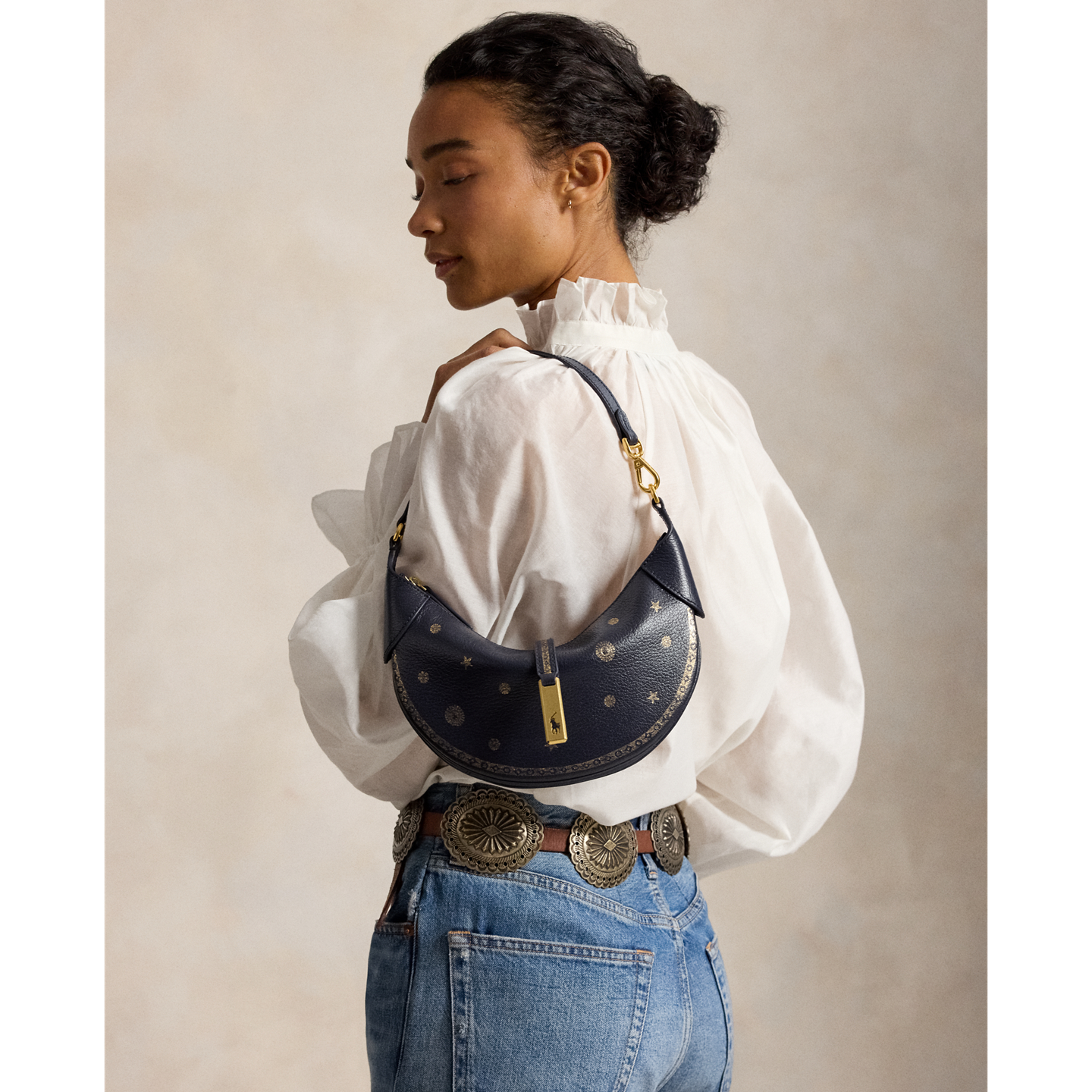 Женская сумка Ralph Lauren Polo ID Leather Mini Shoulder, цвет: Полуночный тёмно-синий — фото 4