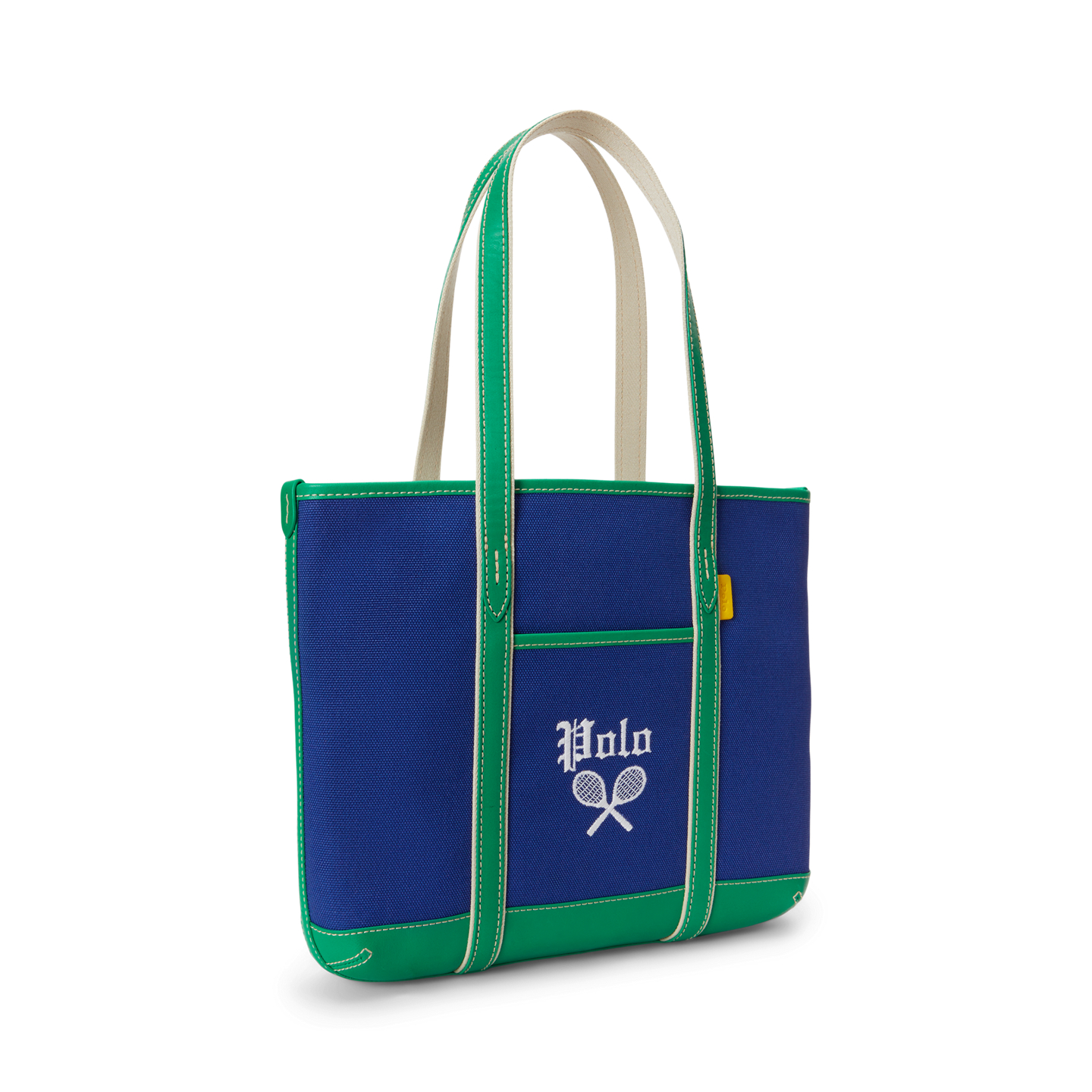 Женская сумка Ralph Lauren US Open Leather-Trim Canvas Tote, цвет: Кобальтовый / Зелёный — фото 1