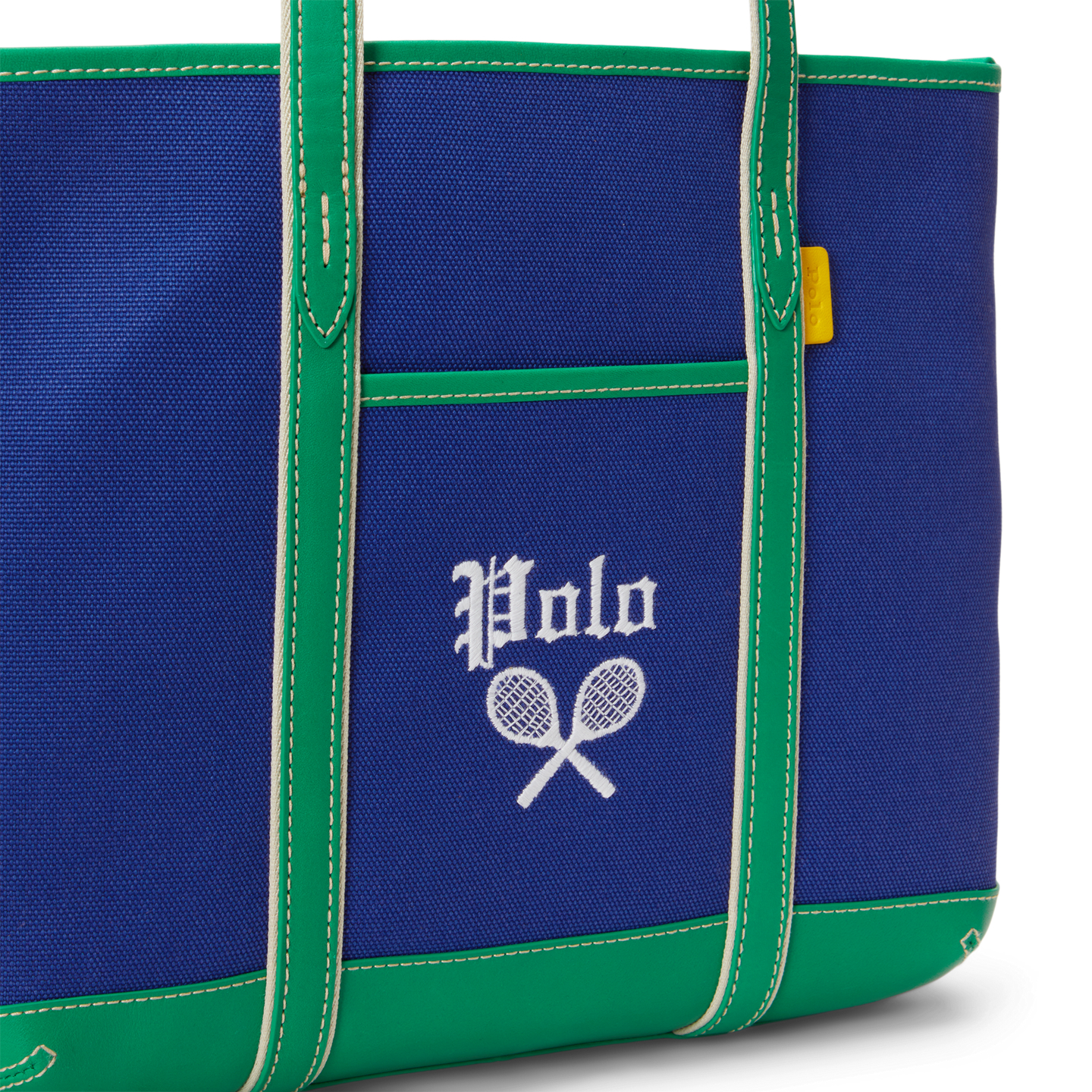 Женская сумка Ralph Lauren US Open Leather-Trim Canvas Tote, цвет: Кобальтовый / Зелёный — фото 4