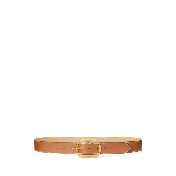 Oval-Buckle Vachetta Leather Belt