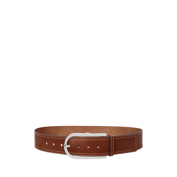 Elongated-Buckle Leather Belt