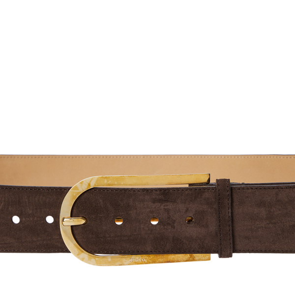 Elongated-Buckle Suede Belt