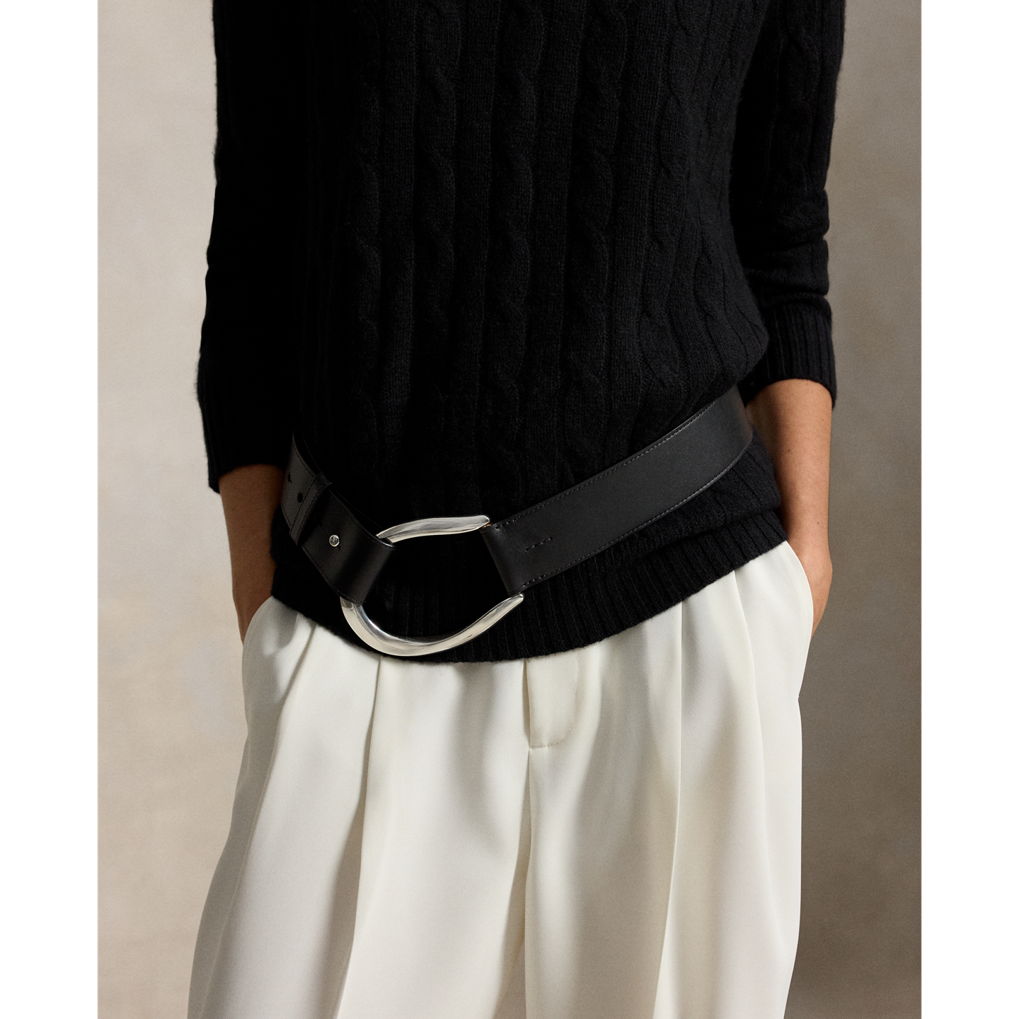 Женский ремень Ralph Lauren Stirrup-Buckle Wide Leather, цвет: Чёрный — фото 2
