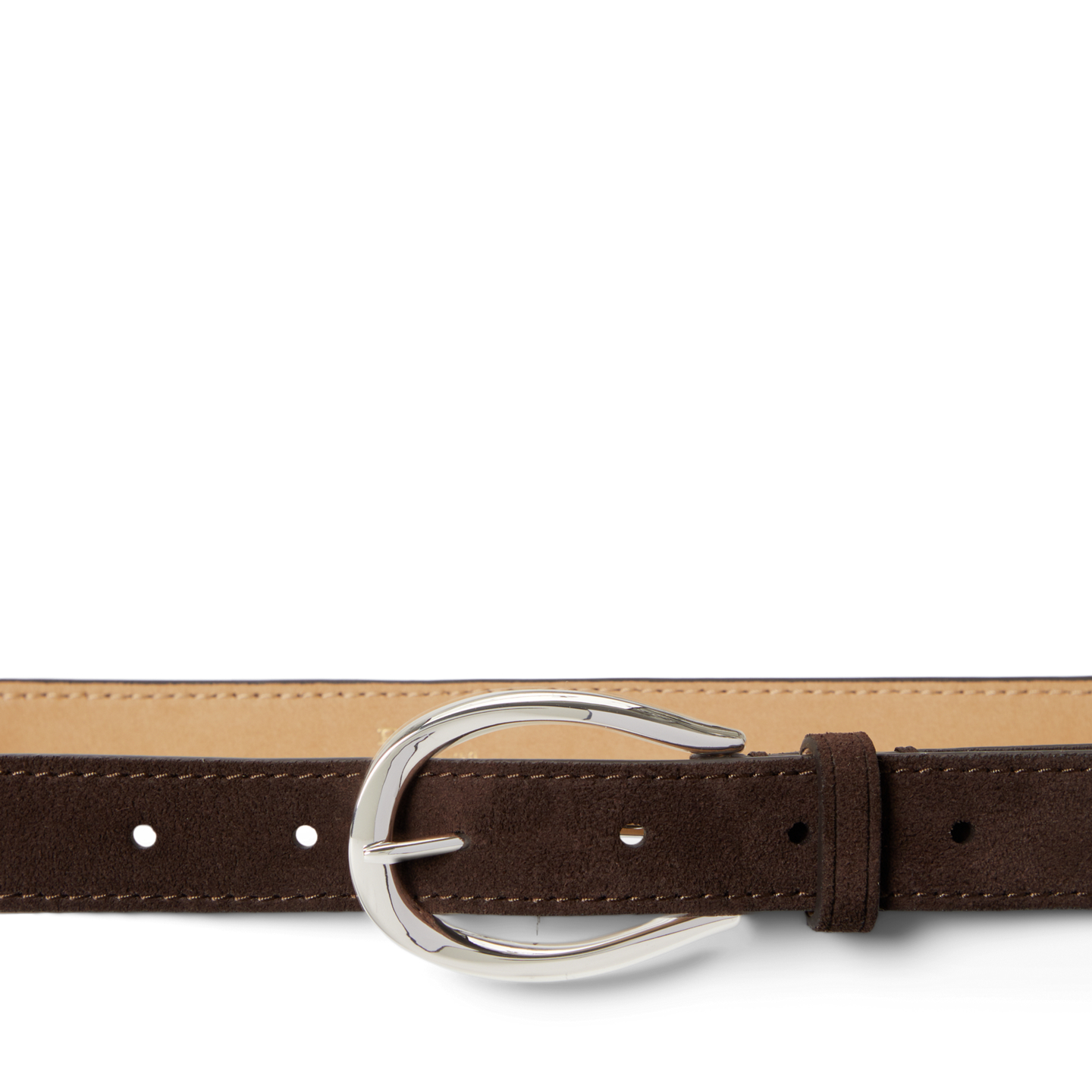 Женский ремень Ralph Lauren Stirrup-Buckle Calfskin Suede, цвет: Шоколадный — фото 1