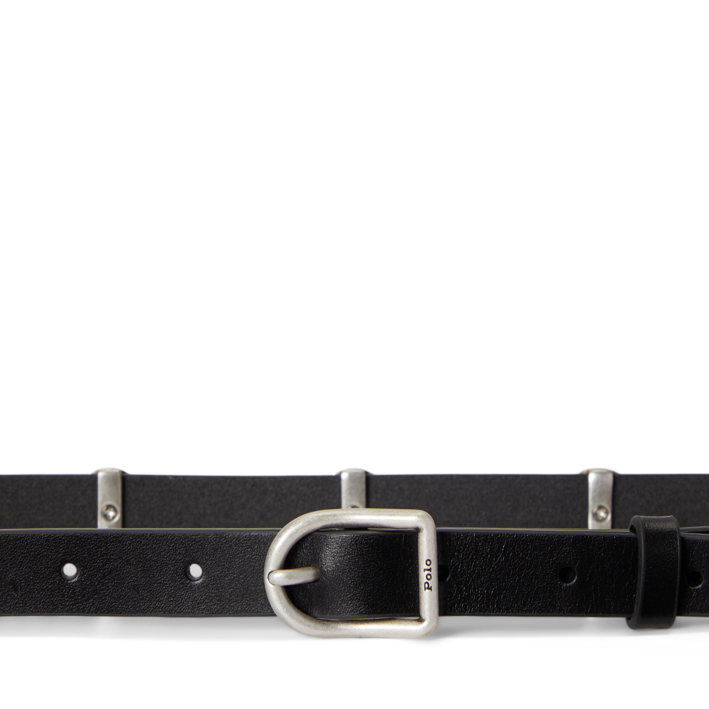 Женский ремень Ralph Lauren Dome-Studded Leather, цвет: Чёрный / Серебряный — фото 1