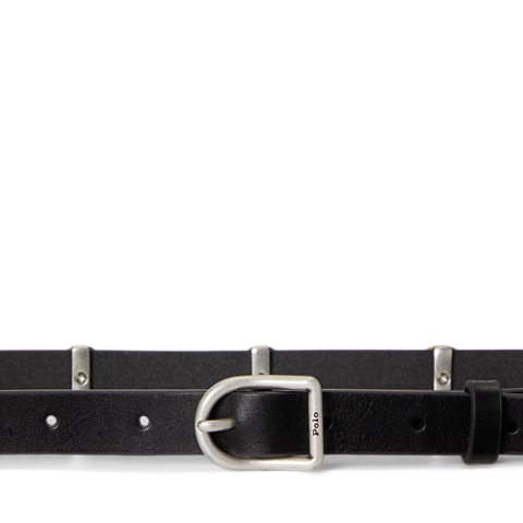 Женский ремень Ralph Lauren Dome-Studded Leather, цвет: Чёрный / Серебряный