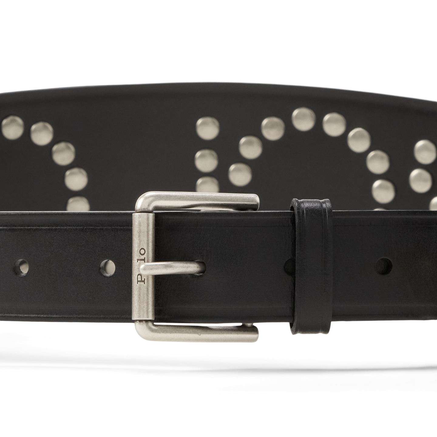Женский ремень Ralph Lauren Studded Logo Leather Moto, цвет: Чёрный / Серебряный — фото 2