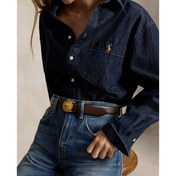Crest Plaque-Buckle Leather Belt