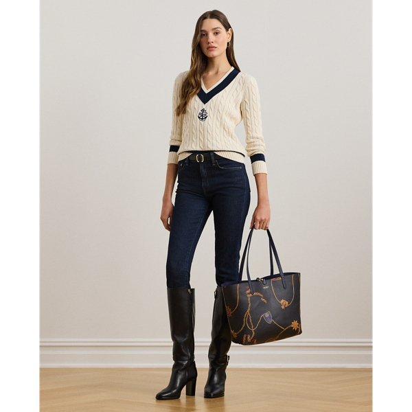 Gro&szlig;e wendbare Kunstleder-Tragetasche Lauren in Edles Navy/Schmal gestr. 8