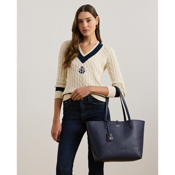 Gro&szlig;e wendbare Kunstleder-Tragetasche Lauren in Edles Navy/Schmal gestr. 9